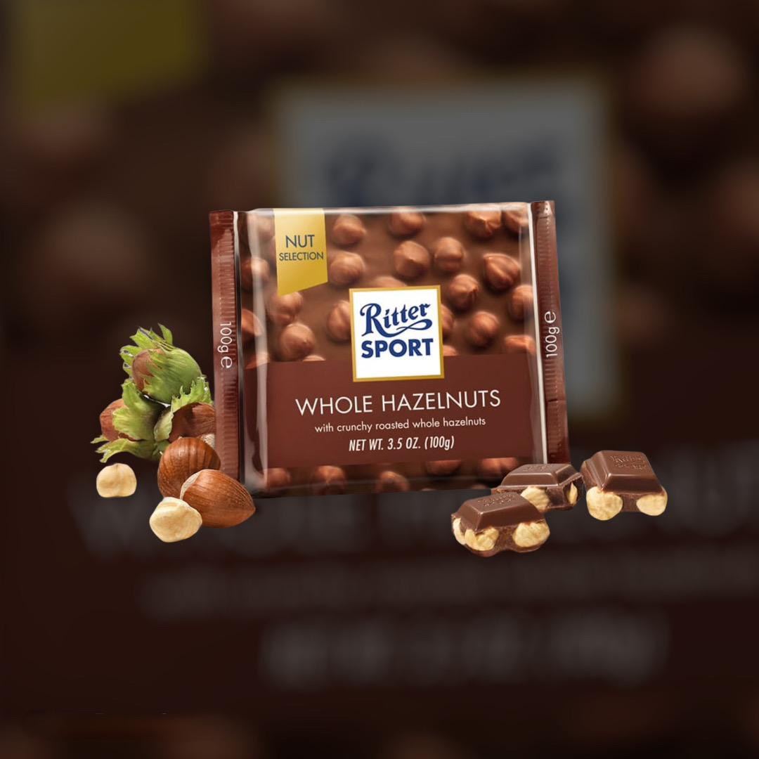 Доставка шоколада Ritter Sport черный с лесным орехом ночью по Киеву